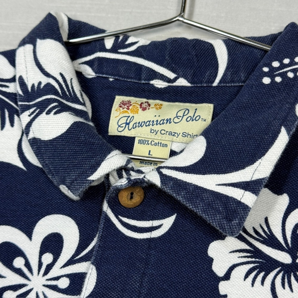 Vintage Crazy Shirts Hawaiian Polo Mens Large Blue Short Sleeve Floral Knit USA - Picture 6 of 11